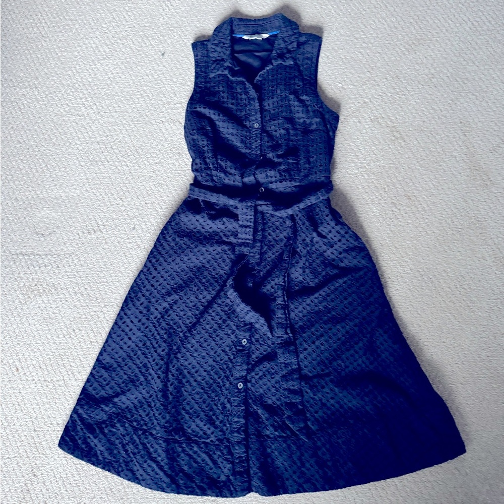 BODEN BLUE CLEMMIE EYELET BUTTON DOWN DRESS W POCKETS SIZE 4